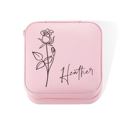 Custom Name Birth Flower Jewelry Case