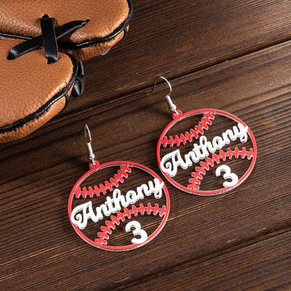 Custom Name Baseball Earrings with Number