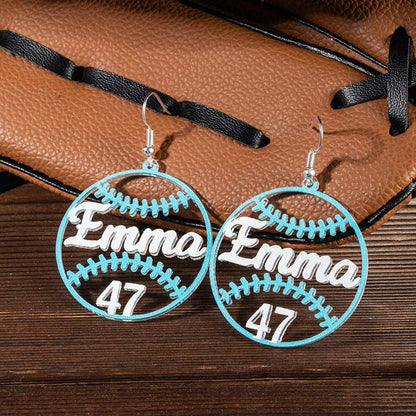 Custom Name Baseball Earrings with Number