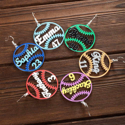 Custom Name Baseball Earrings with Number