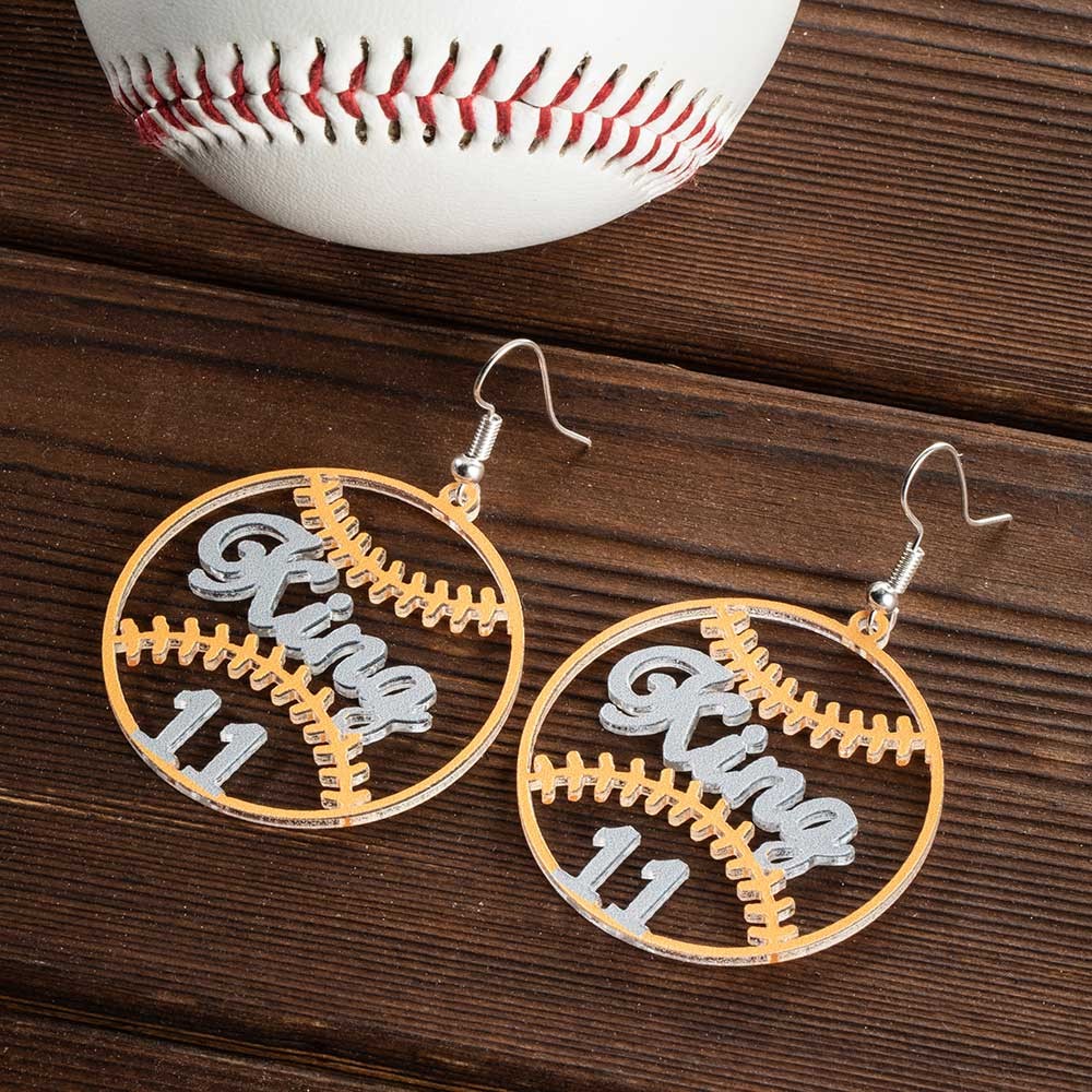 Custom Name Baseball Earrings with Number