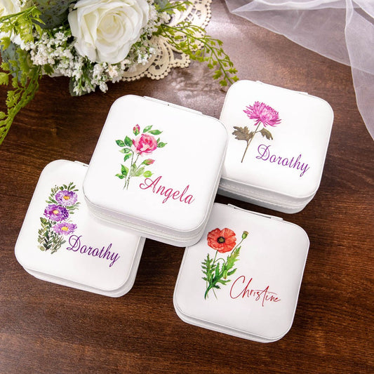 Custom Name Birth Flower Jewelry Box