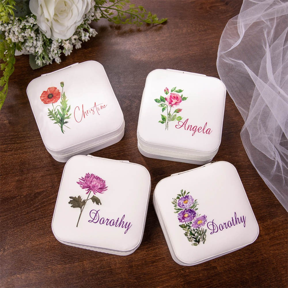 Custom Name Birth Flower Jewelry Box