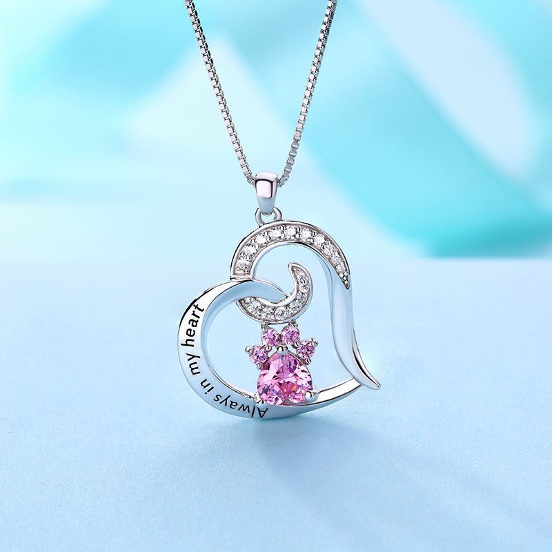 Birthstone Paw Engraved Memorial Necklace