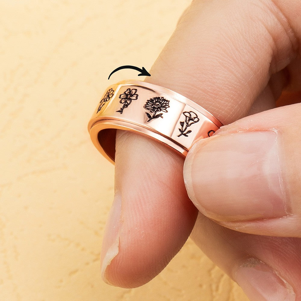 Custom Birth Flower Fidget Ring