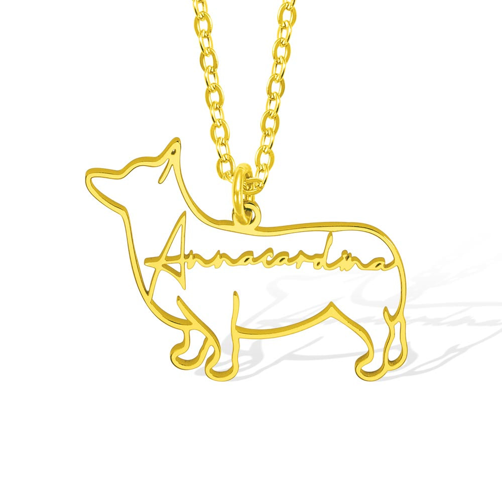 Custom Dog Silhouette Name Necklace