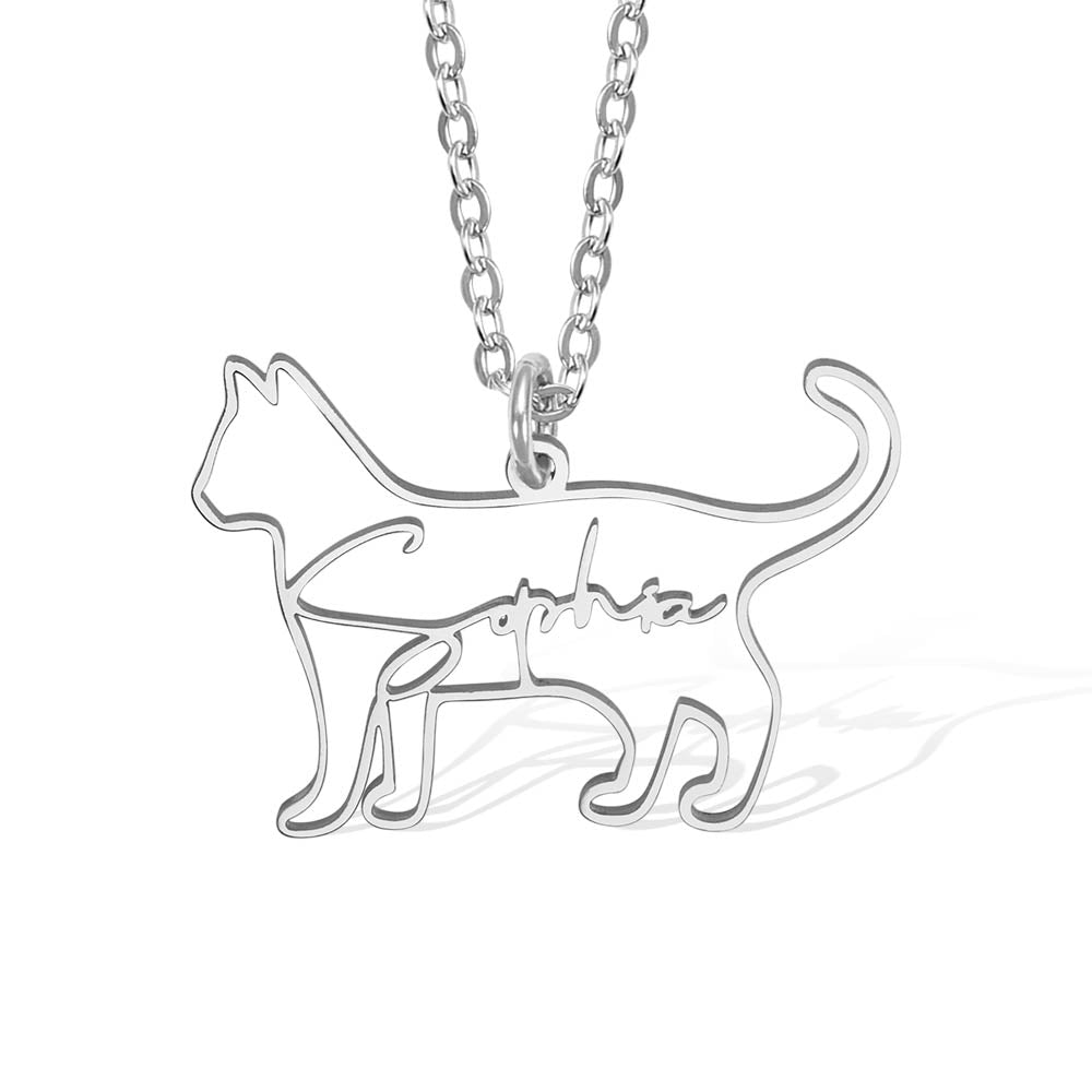 Custom Dog Silhouette Name Necklace