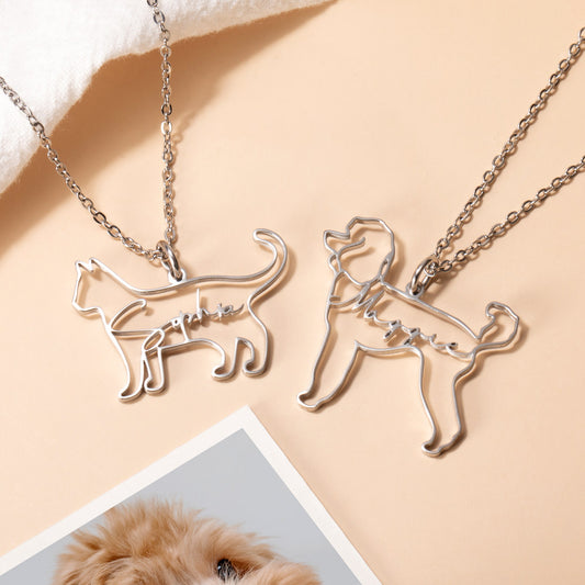 Custom Dog Silhouette Name Necklace