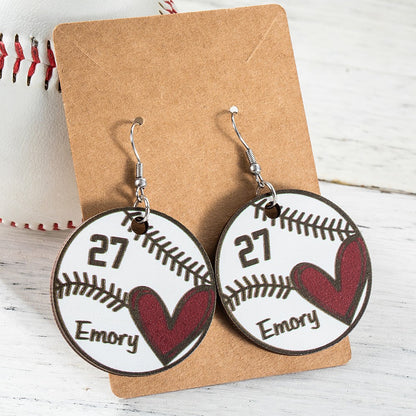 Custom Baseball Earrings with Name & Number