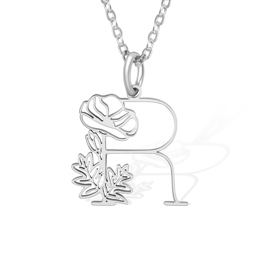 Personalized Birth Flower Initial Necklace