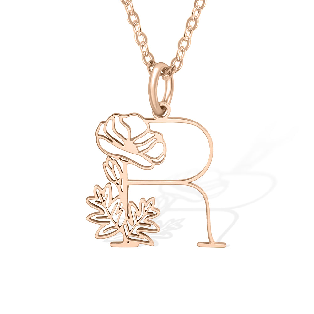 Personalized Birth Flower Initial Necklace