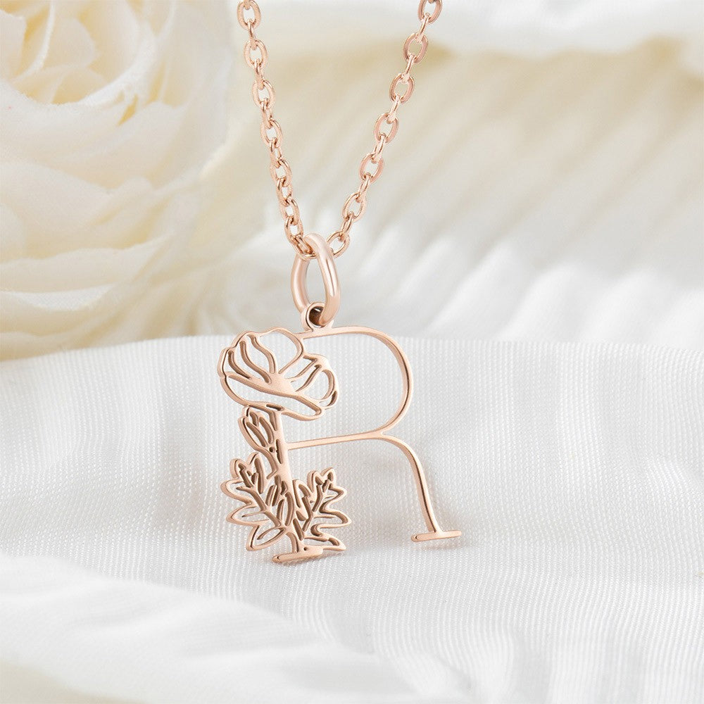 Personalized Birth Flower Initial Necklace