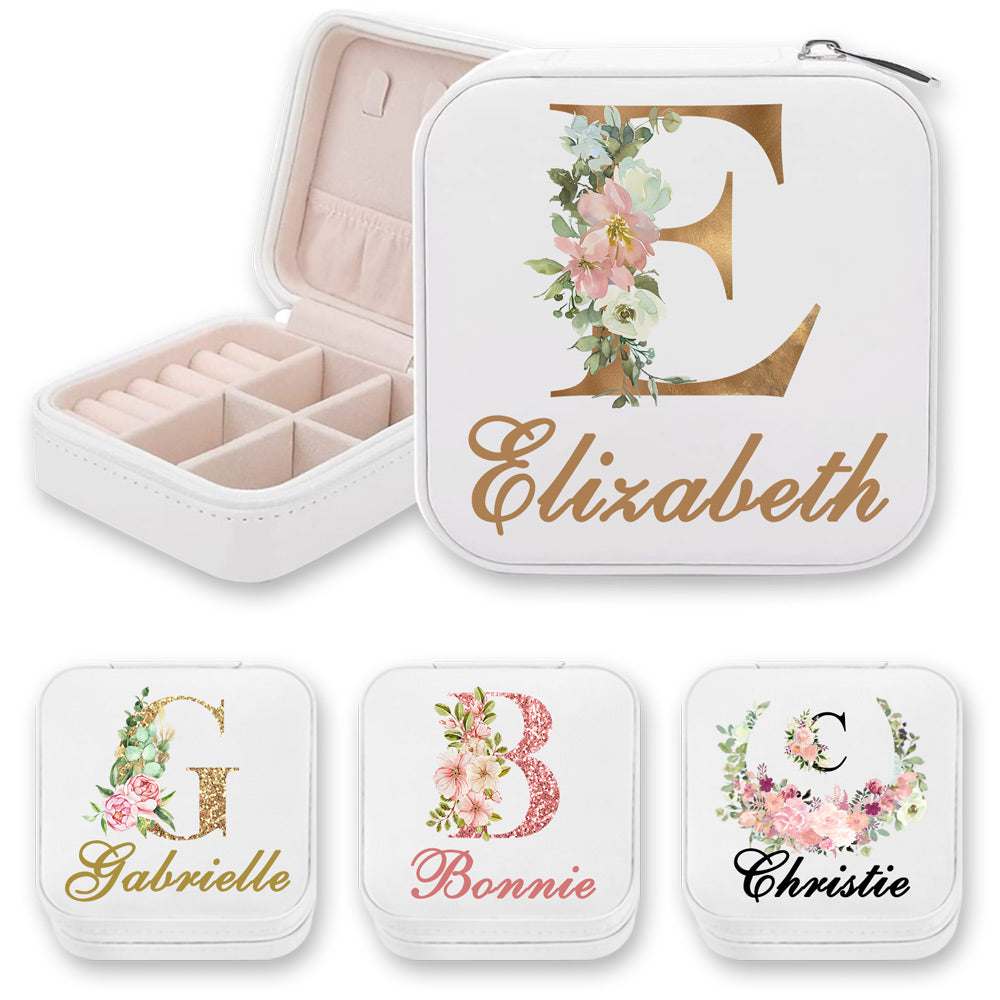 Custom Floral Initial & Name Jewelry Box