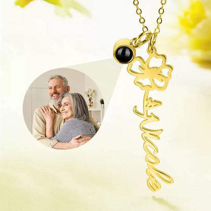 Personalized Birth Flower Name Projection Necklace