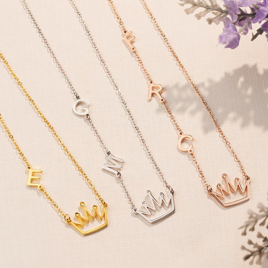 Custom Crown Necklace with Initials