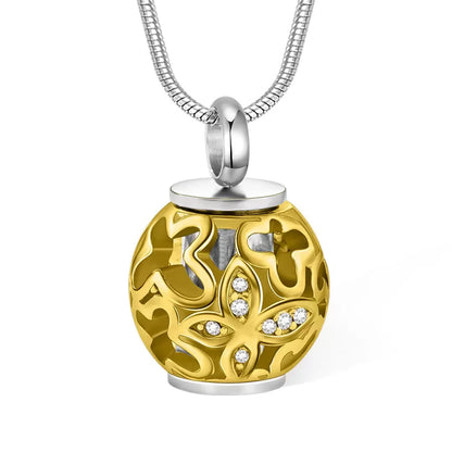 Engraved Butterfly Sphere Urn Necklace