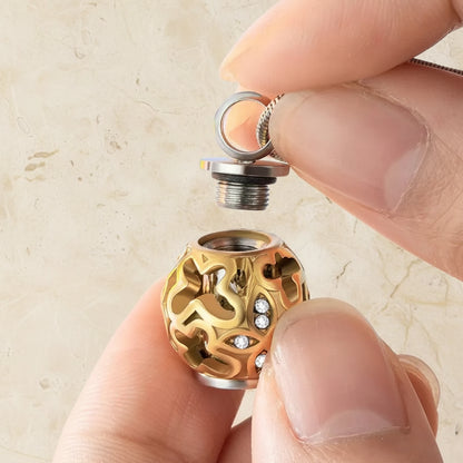 Engraved Butterfly Sphere Urn Necklace