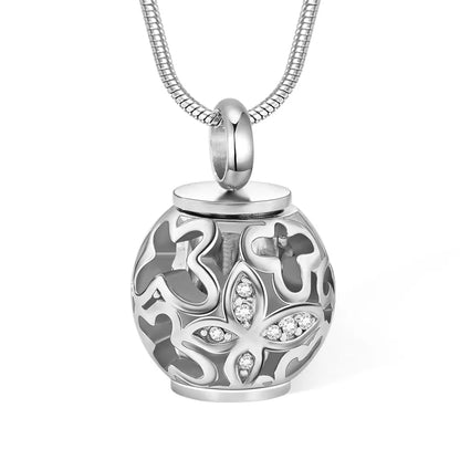 Engraved Butterfly Sphere Urn Necklace