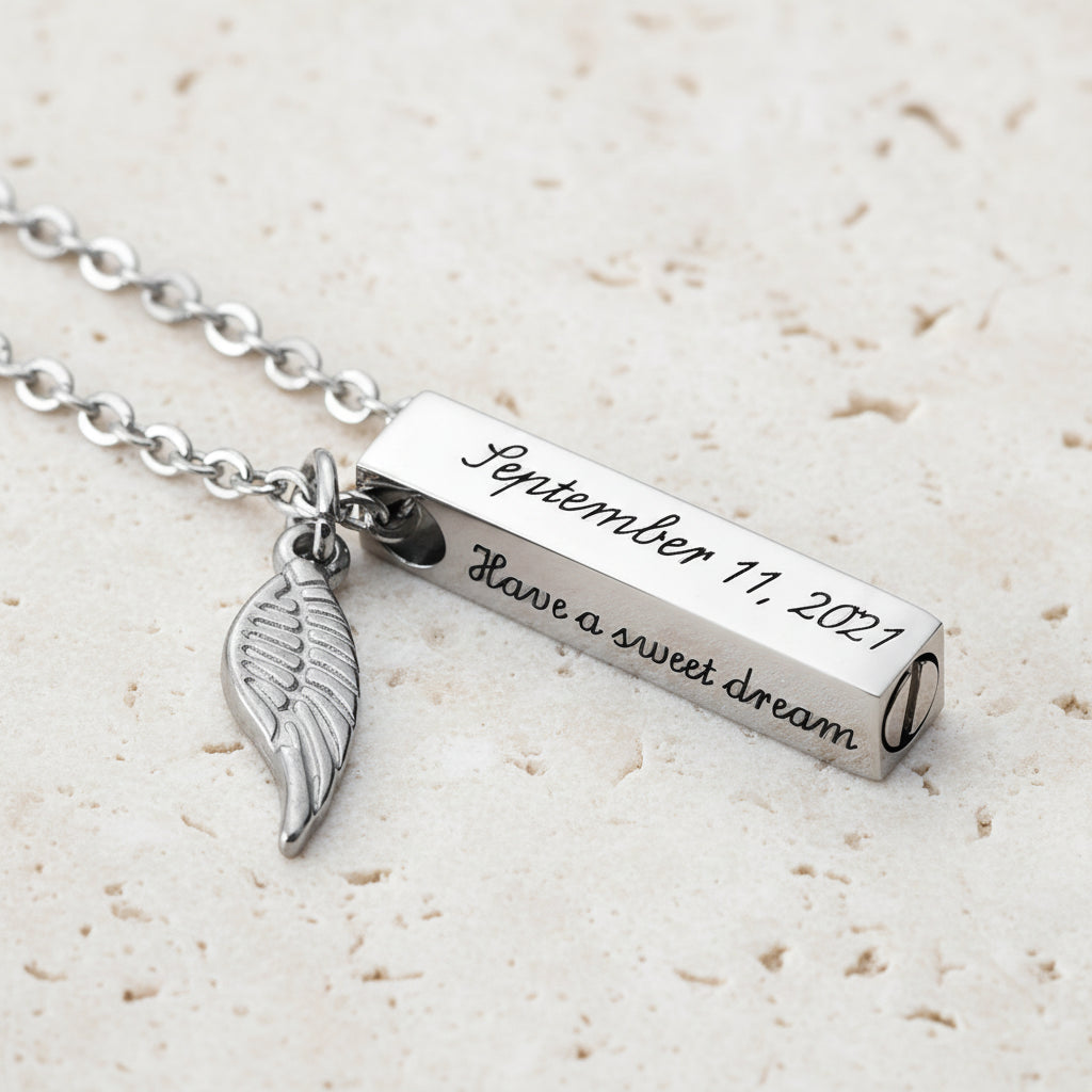 Engraved Bar Urn Necklace