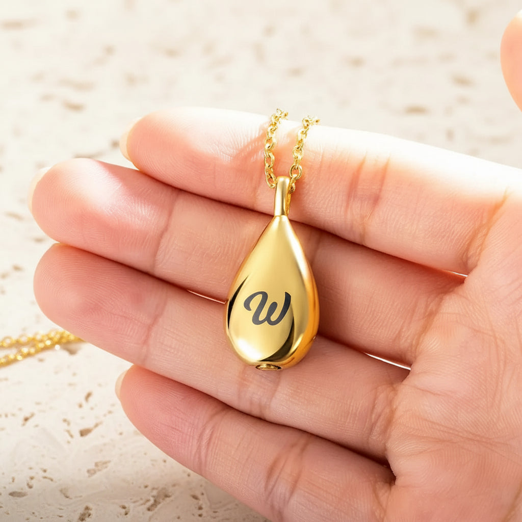 Engraved Teardrop Urn Necklace