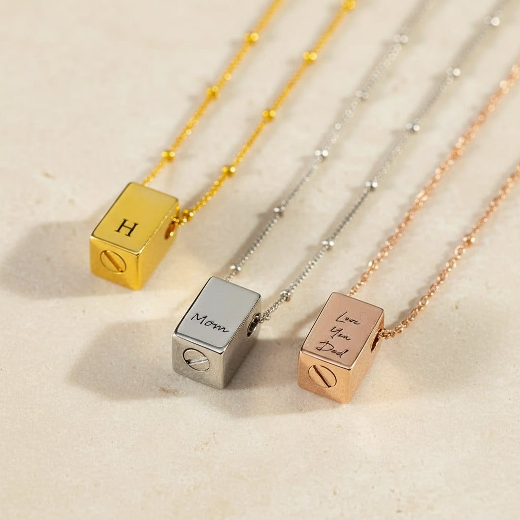 Engraved Mini Crystal Urn Necklace