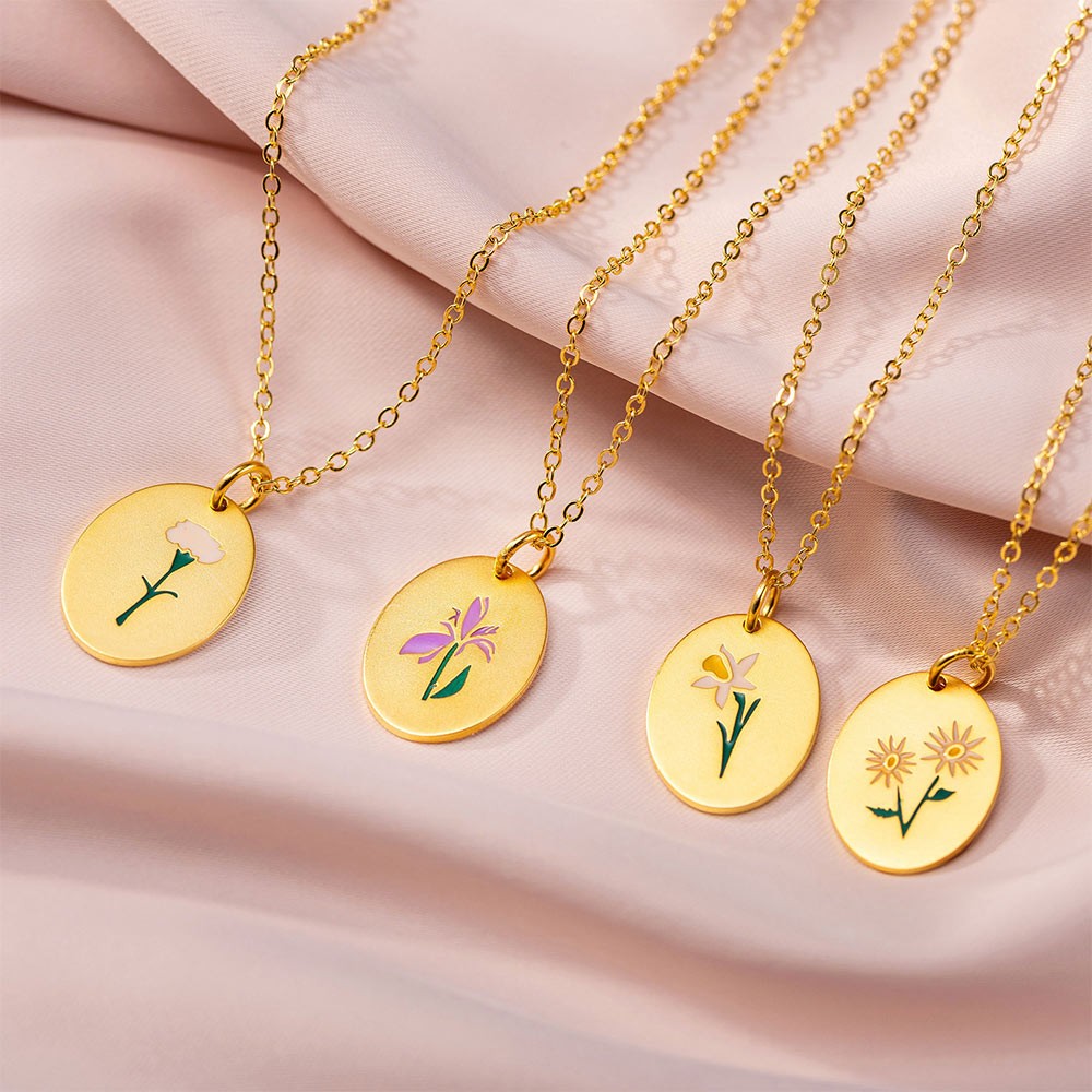 Dainty Birth Flower Necklace with Name