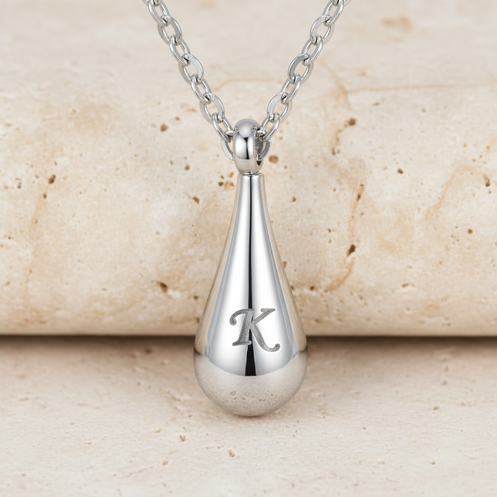 Teardrop Initial Letter Urn Necklace