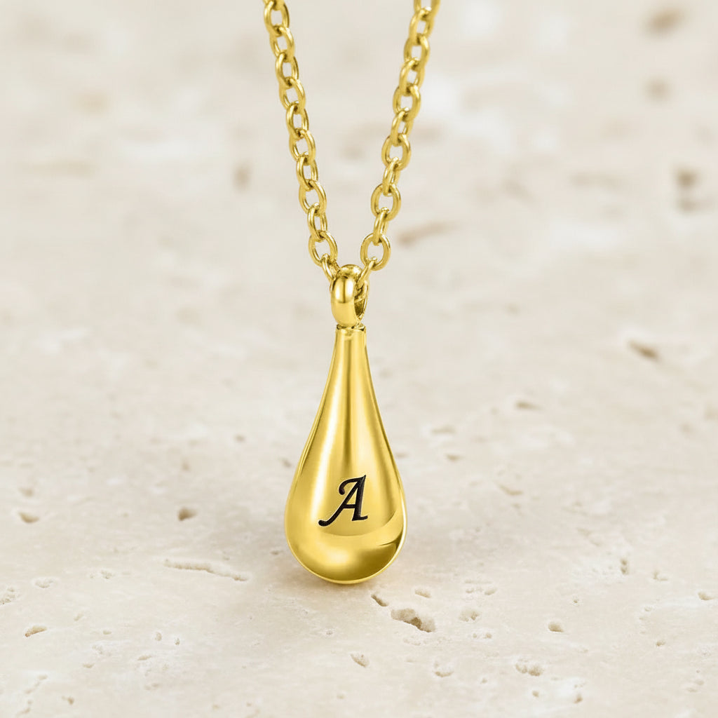 Teardrop Initial Letter Urn Necklace