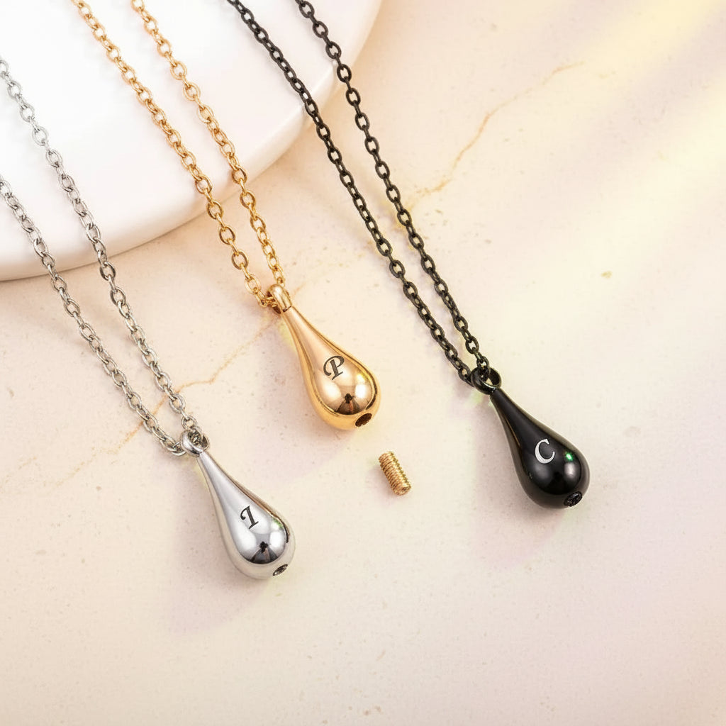 Teardrop Initial Letter Urn Necklace