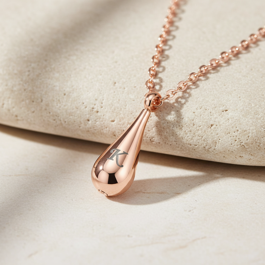 Teardrop Initial Letter Urn Necklace