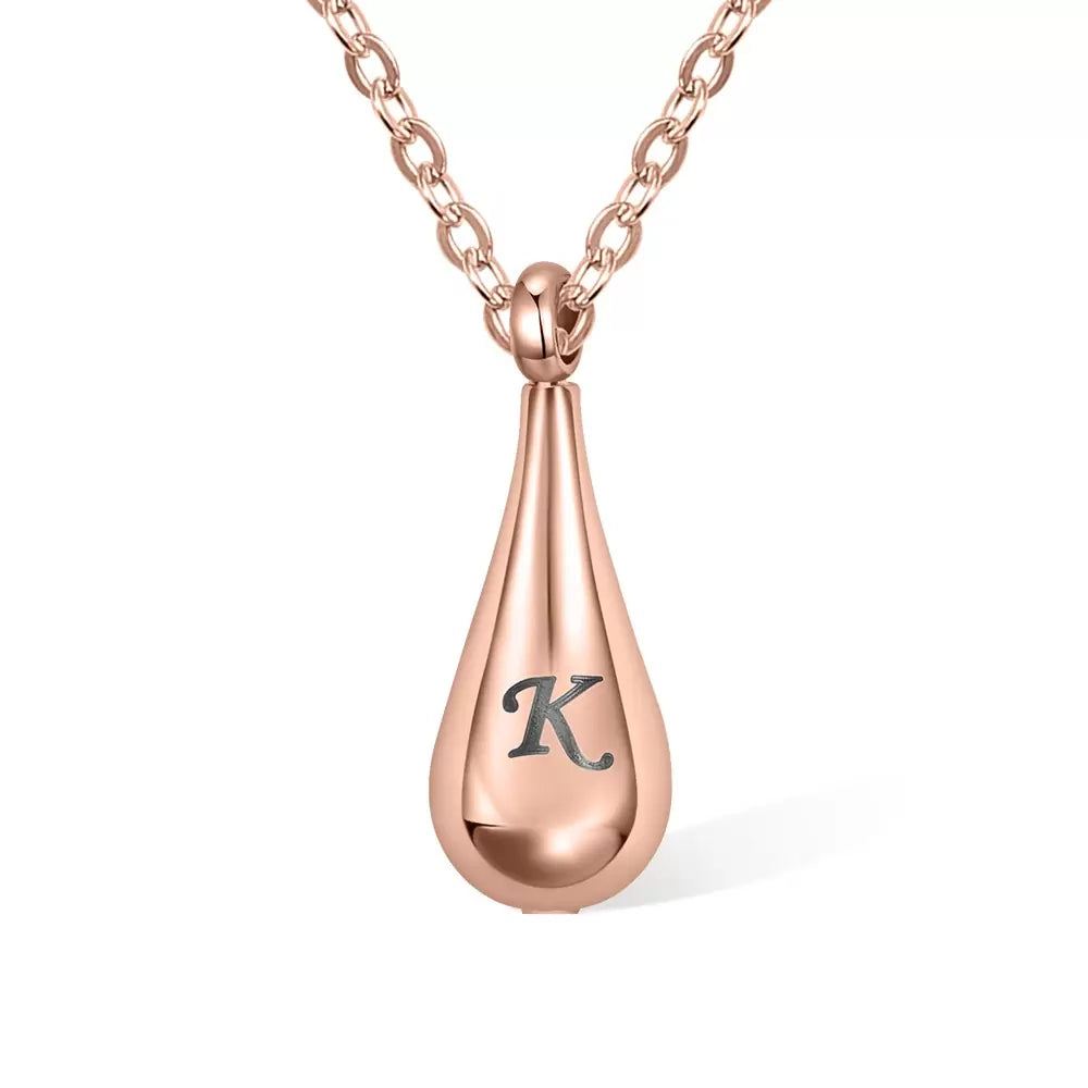 Teardrop Initial Letter Urn Necklace