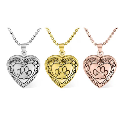 Custom Pet Paw Heart Locket Necklace