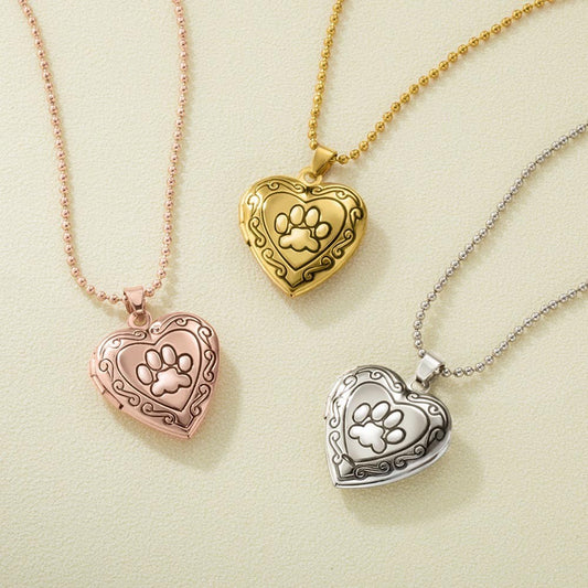 Custom Pet Paw Heart Locket Necklace