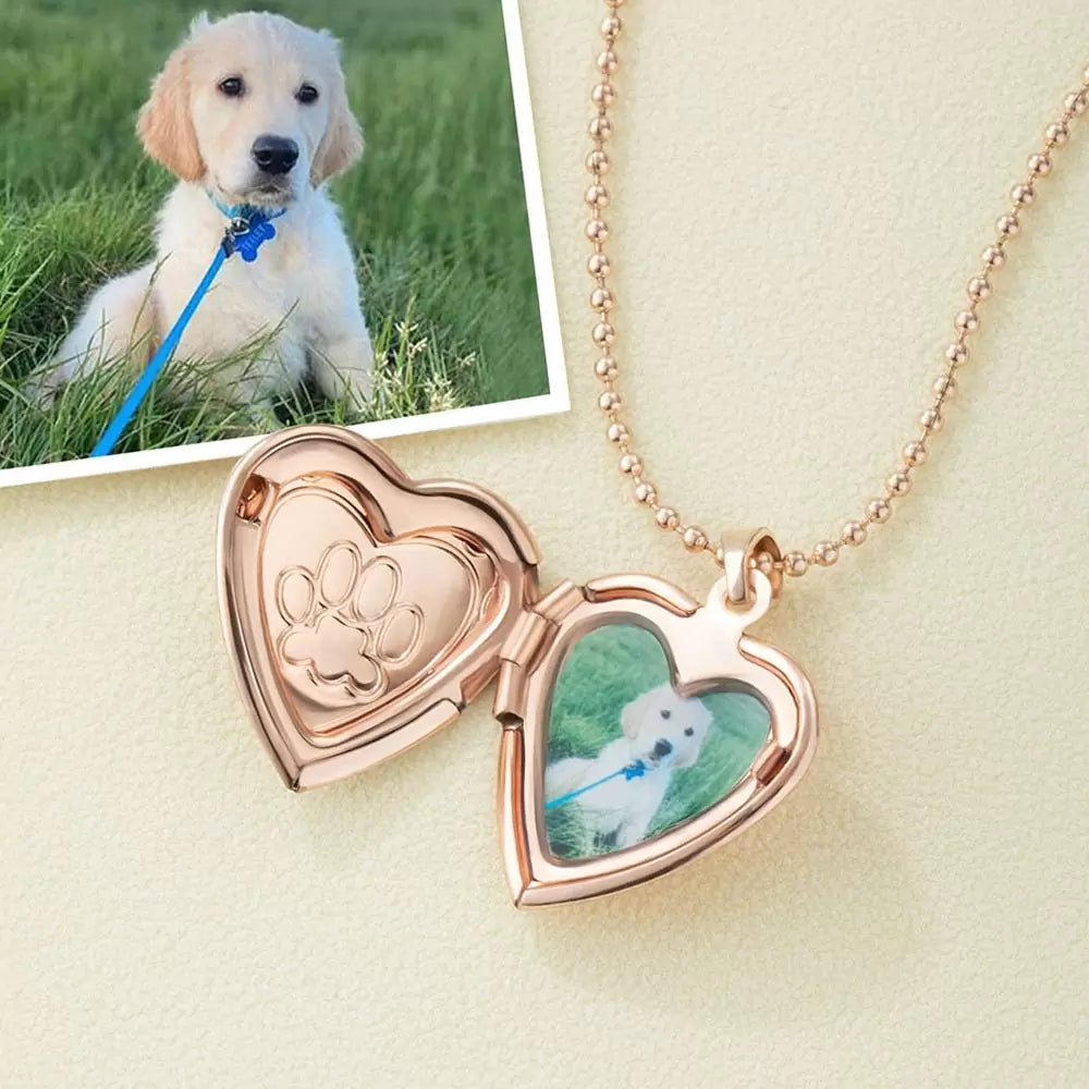 Custom Pet Paw Heart Locket Necklace