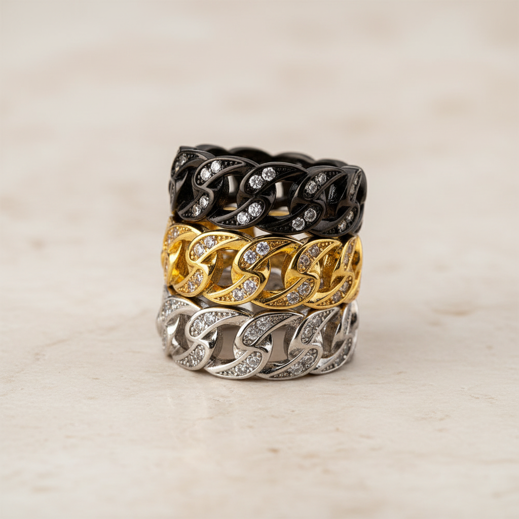 Cuban Link Crystal Chain Ring