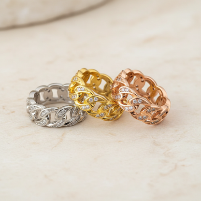 Cuban Link Crystal Chain Ring