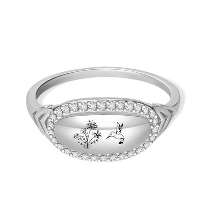 Personalized Birth Flower Hummingbird Ring