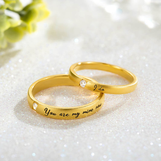 Custom Engraved Wedding Band Rings SET