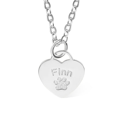 Custom Pet Paw & Name Heart Necklace