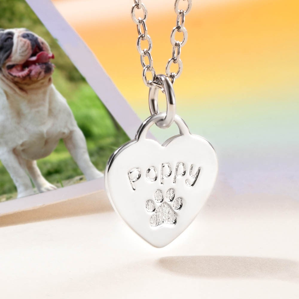 Custom Pet Paw & Name Heart Necklace