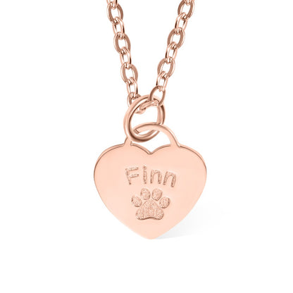 Custom Pet Paw & Name Heart Necklace