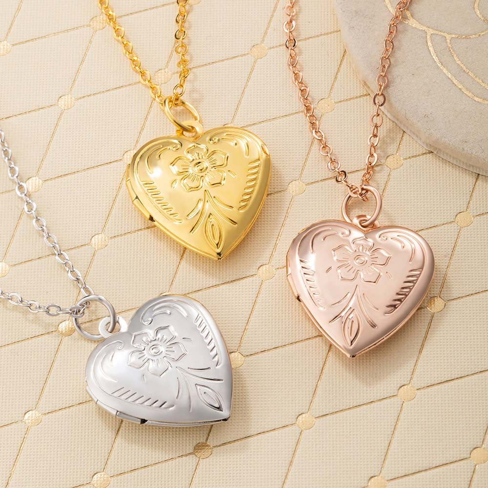 Personalized Heart Locket Necklace with Flower