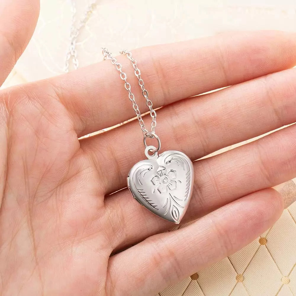 Personalized Heart Locket Necklace with Flower