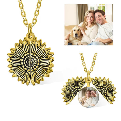 Personalized Sunflower Photo Locket Necklace