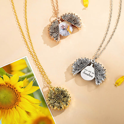 Personalized Sunflower Photo Locket Necklace