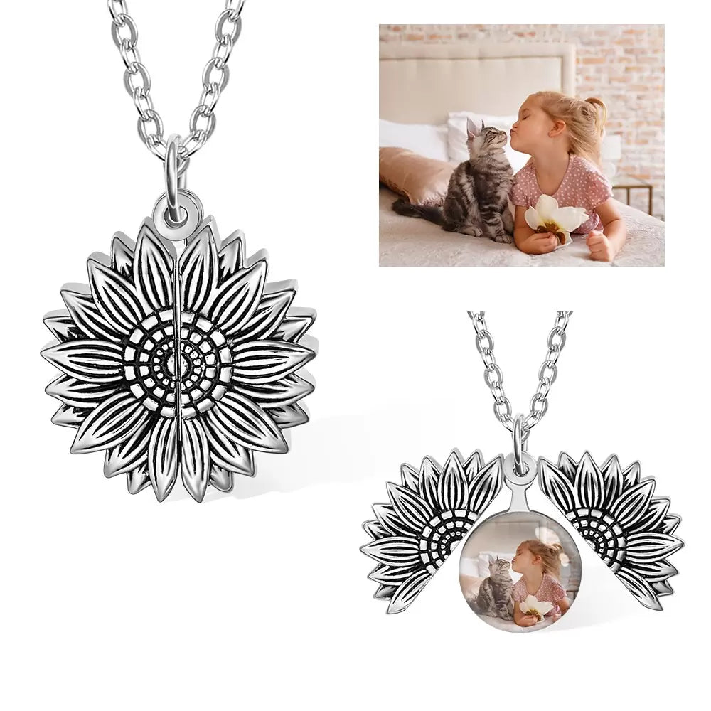 Personalized Sunflower Photo Locket Necklace