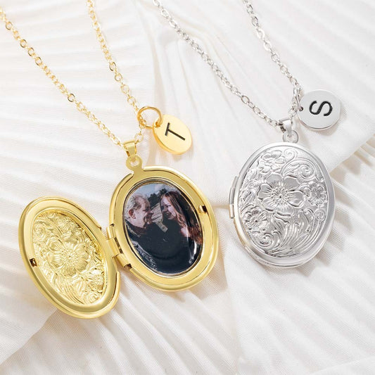 Custom Flower Locket Necklace with Initial