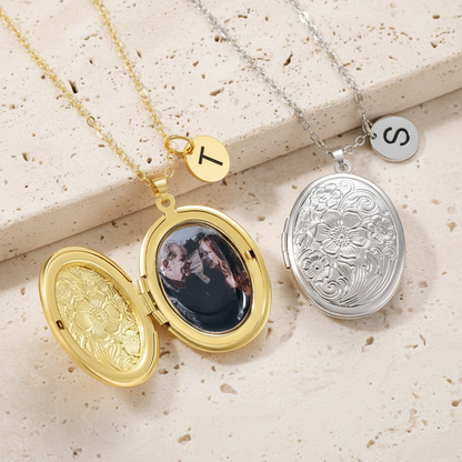 Custom Flower Locket Necklace with Initial