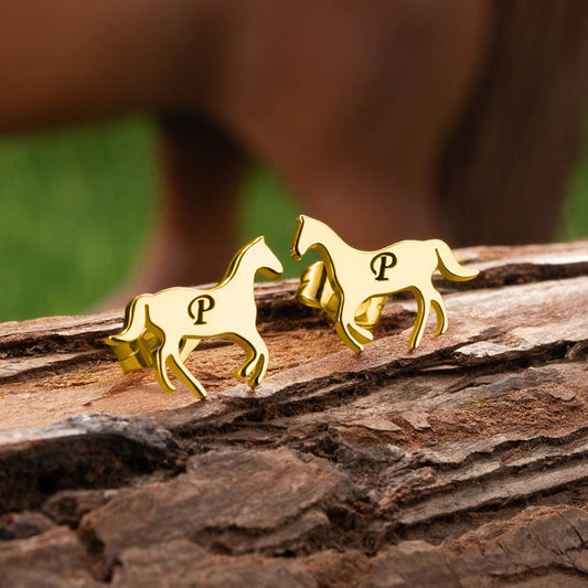 Custom Initial Horse Stud Earrings