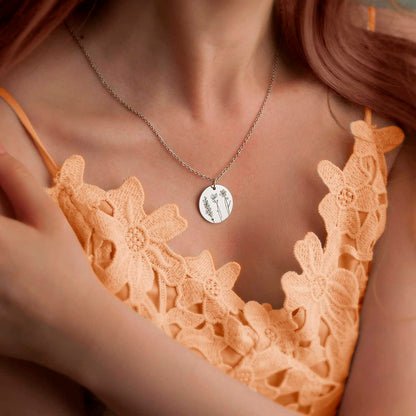 Combined Birth Flowers Engraved Necklace